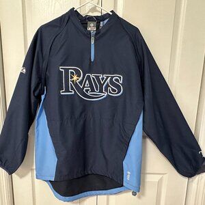 Mens Tampa Bay Rays sz M 1/4 zip blue pullover jacket with removeable sleeves